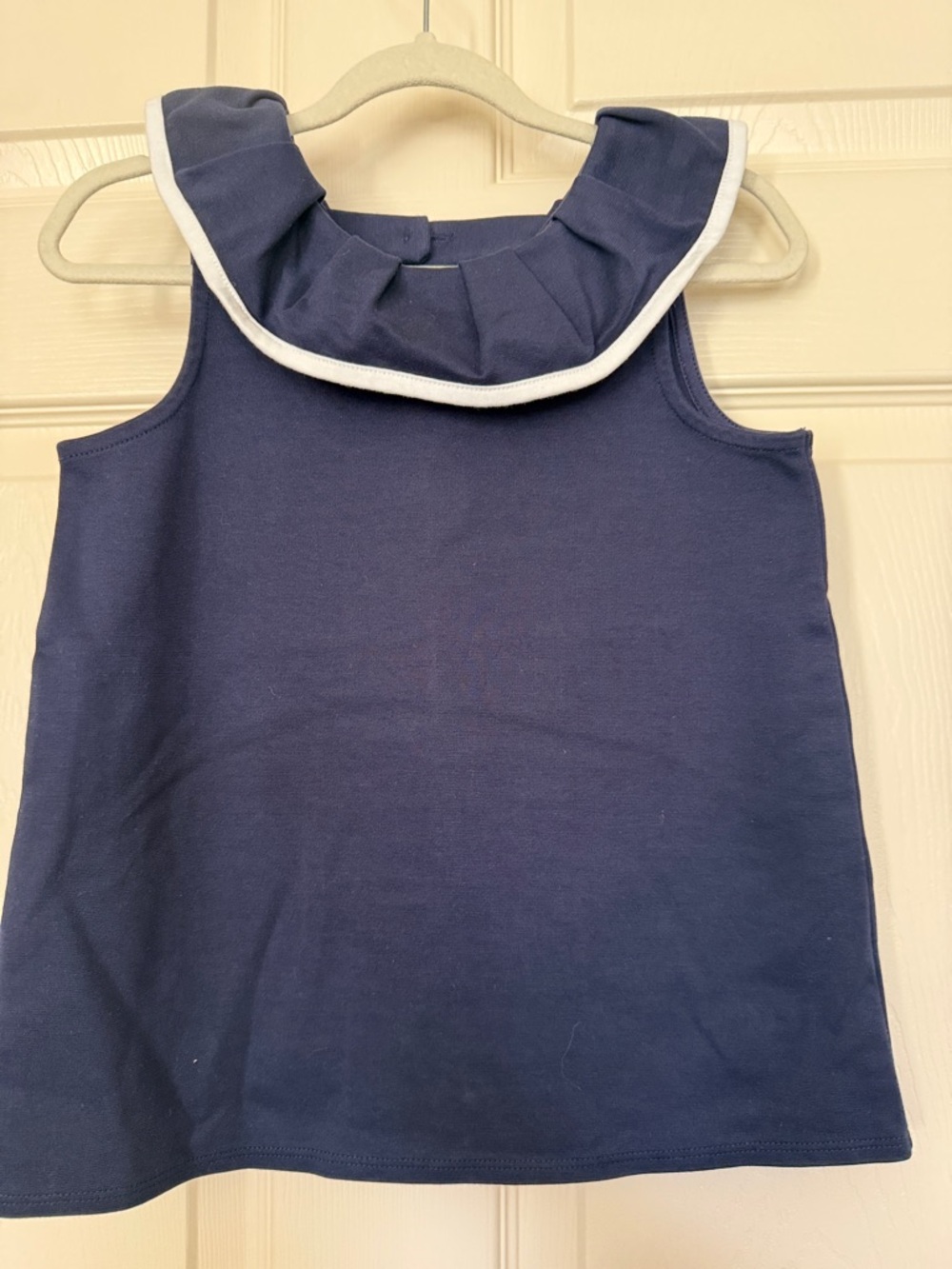 Janie and Jack Navy Sleeveless Top with White-Trim Ruffle Collar